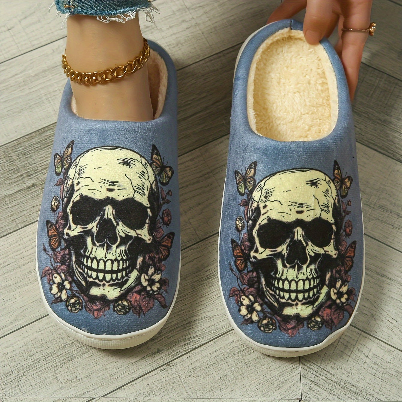Women'S Casual Slip-On Slippers with Cartoon Skull Print, All-Season Comfort Indoor/Outdoor Slippers with Thick Anti-Slip Sole, Cixi-Made Fabric Upper and Cozy TPR Sole - North America & Europe Exclusive