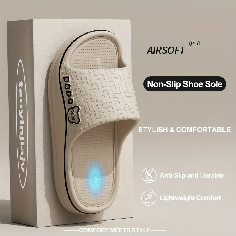 Women's Lightweight EVA Slip-On Slippers with Grid Pattern & Painted Lines - Anti-Slip Sole, Breathable Comfort for Indoor Home Use, All-Season Casual House Shoes