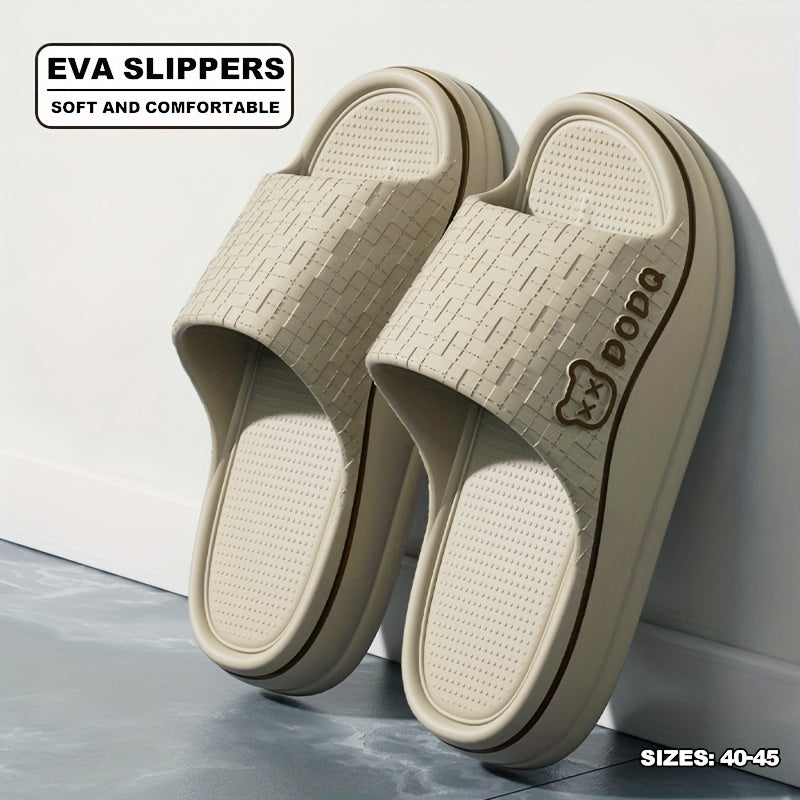 Women's Lightweight EVA Slip-On Slippers with Grid Pattern & Painted Lines - Anti-Slip Sole, Breathable Comfort for Indoor Home Use, All-Season Casual House Shoes