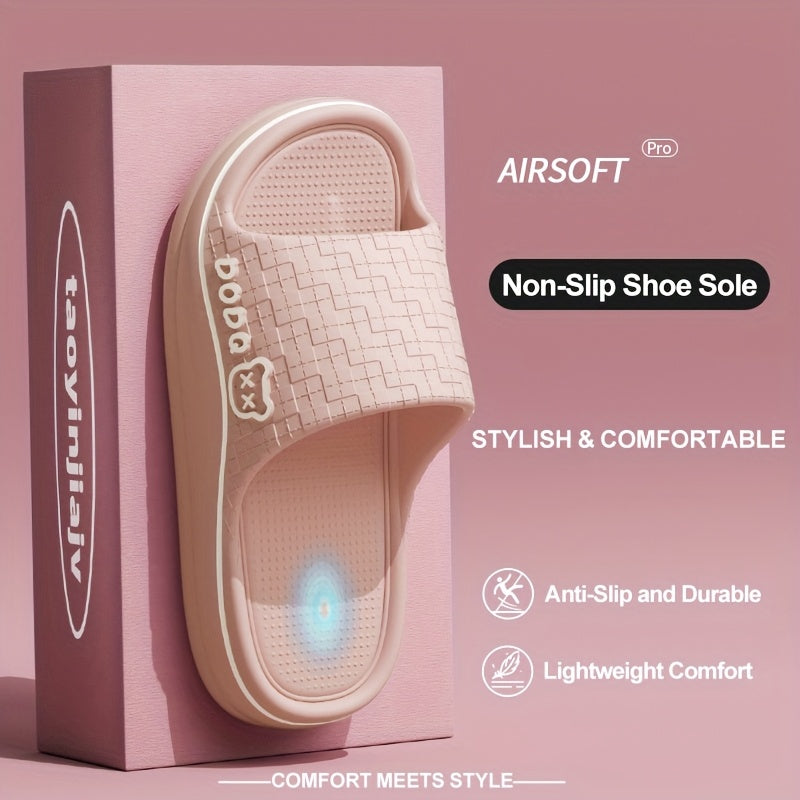 Women's Lightweight EVA Slip-On Slippers with Grid Pattern & Painted Lines - Anti-Slip Sole, Breathable Comfort for Indoor Home Use, All-Season Casual House Shoes