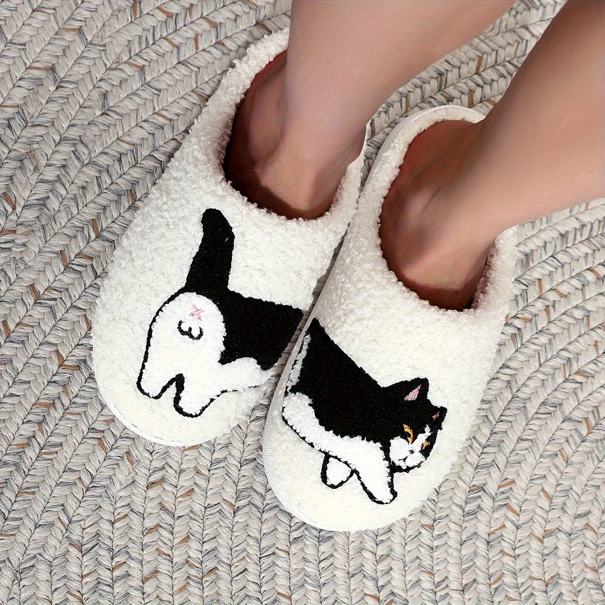 Cute Cartoon Dog Dachshund Pattern Slippers, Casual Slip On Plush Lined Shoes, Comfortable Indoor Home Slippers