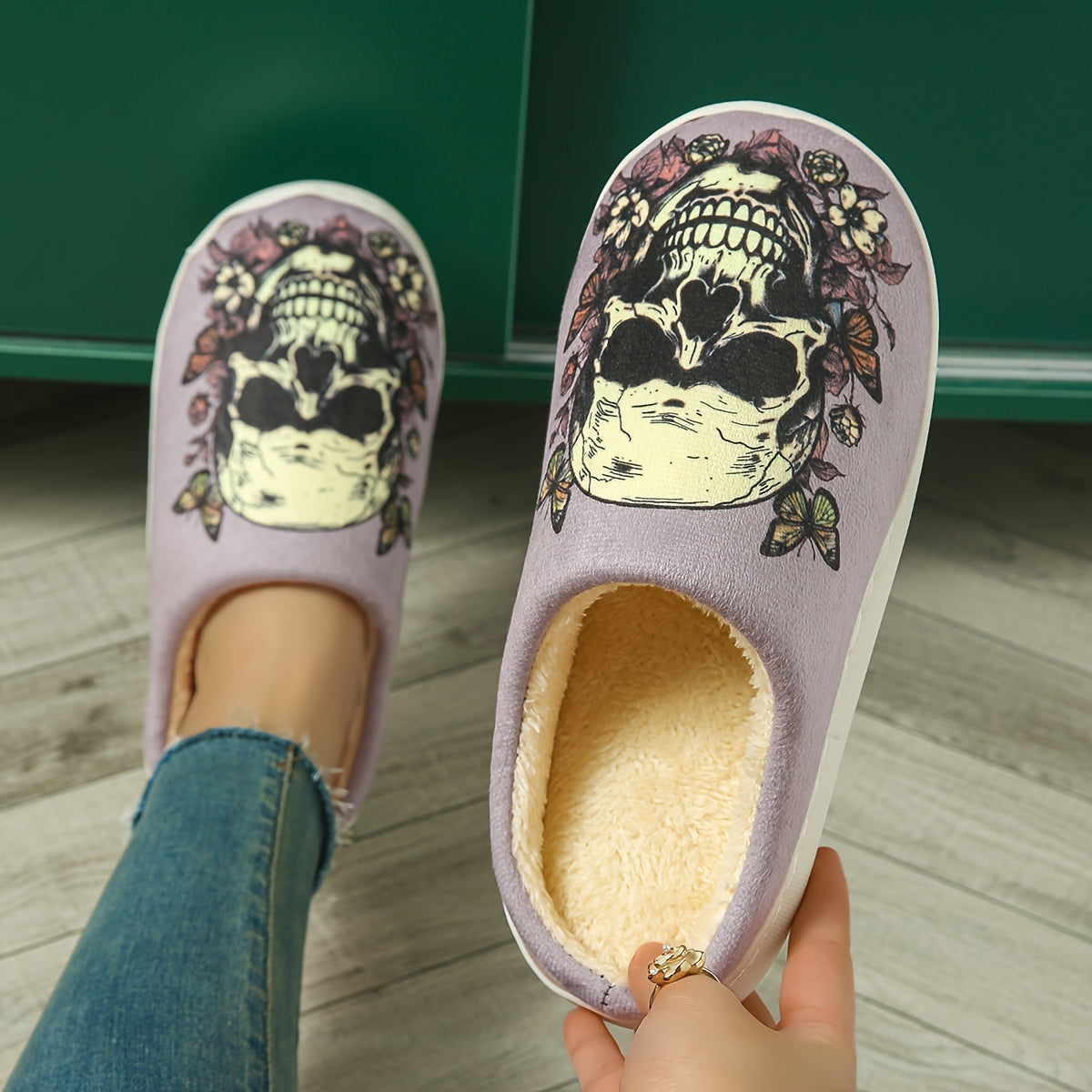 Women'S Casual Slip-On Slippers with Cartoon Skull Print, All-Season Comfort Indoor/Outdoor Slippers with Thick Anti-Slip Sole, Cixi-Made Fabric Upper and Cozy TPR Sole - North America & Europe Exclusive