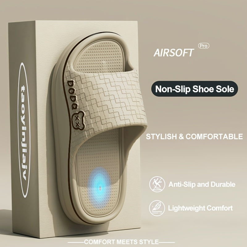 Women's Lightweight EVA Slip-On Slippers with Grid Pattern & Painted Lines - Anti-Slip Sole, Breathable Comfort for Indoor Home Use, All-Season Casual House Shoes