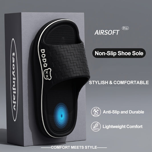 Women's Lightweight EVA Slip-On Slippers with Grid Pattern & Painted Lines - Anti-Slip Sole, Breathable Comfort for Indoor Home Use, All-Season Casual House Shoes