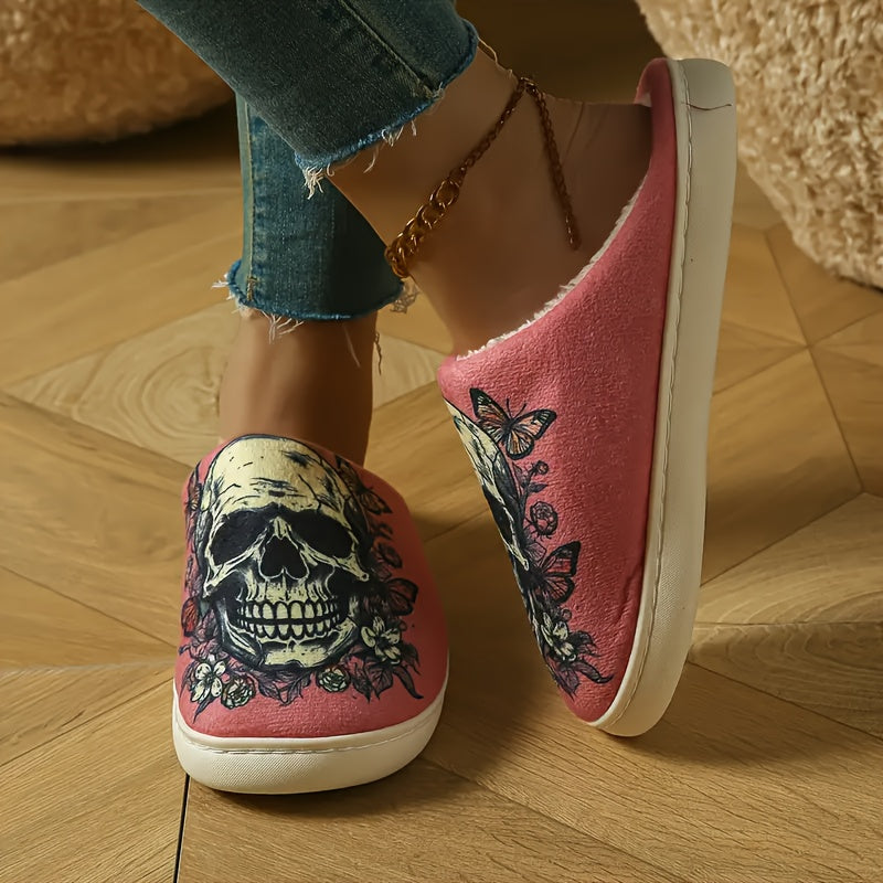 Women'S Casual Slip-On Slippers with Cartoon Skull Print, All-Season Comfort Indoor/Outdoor Slippers with Thick Anti-Slip Sole, Cixi-Made Fabric Upper and Cozy TPR Sole - North America & Europe Exclusive