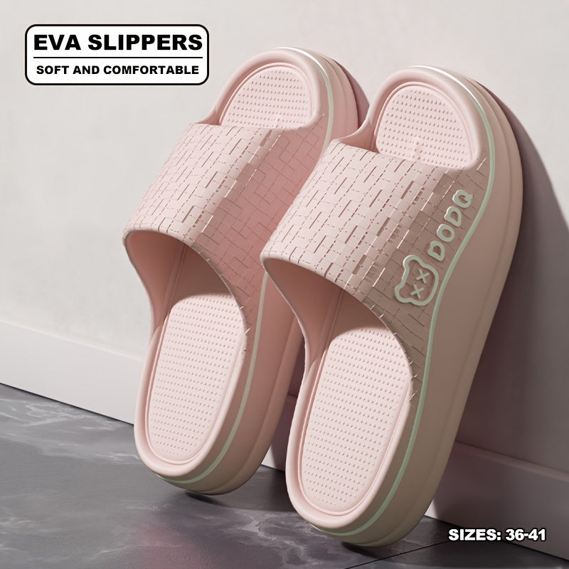 Women's Lightweight EVA Slip-On Slippers with Grid Pattern & Painted Lines - Anti-Slip Sole, Breathable Comfort for Indoor Home Use, All-Season Casual House Shoes