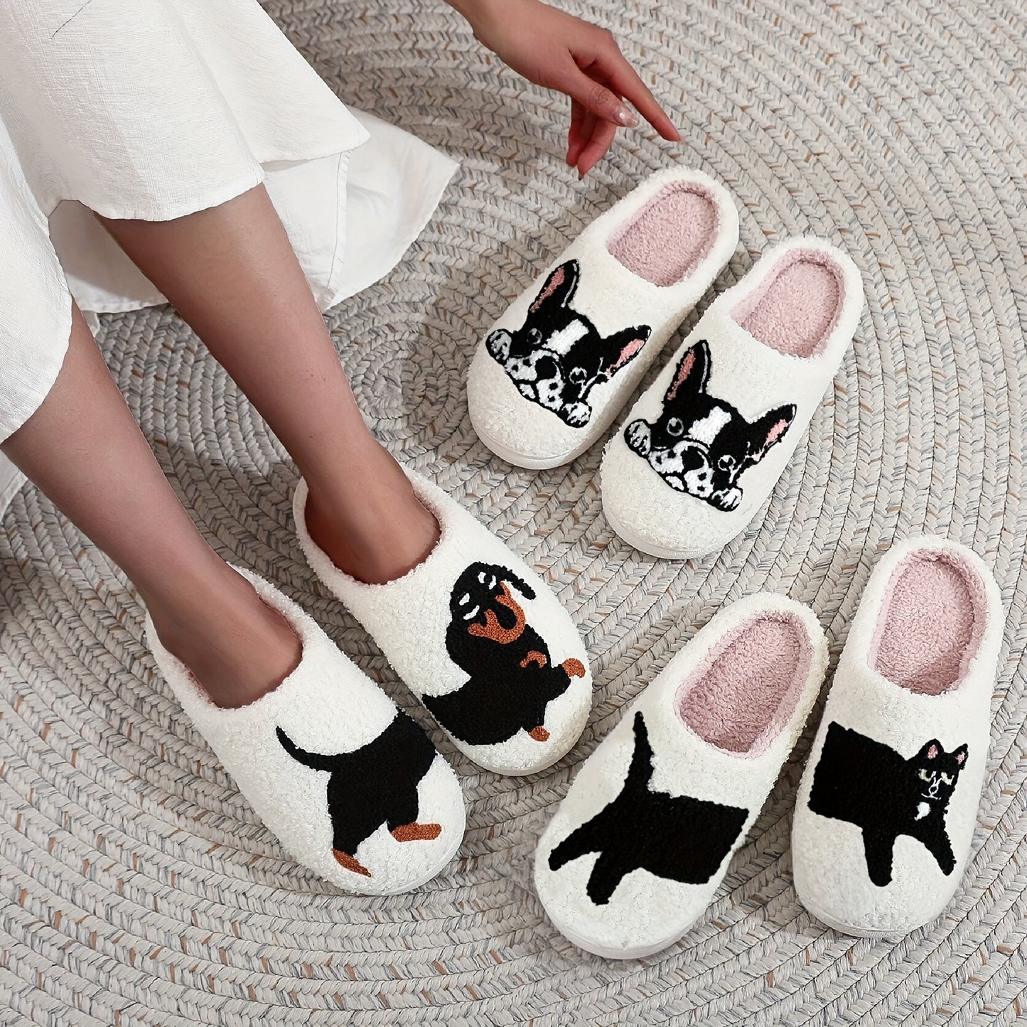 Cute Cartoon Dog Dachshund Pattern Slippers, Casual Slip On Plush Lined Shoes, Comfortable Indoor Home Slippers