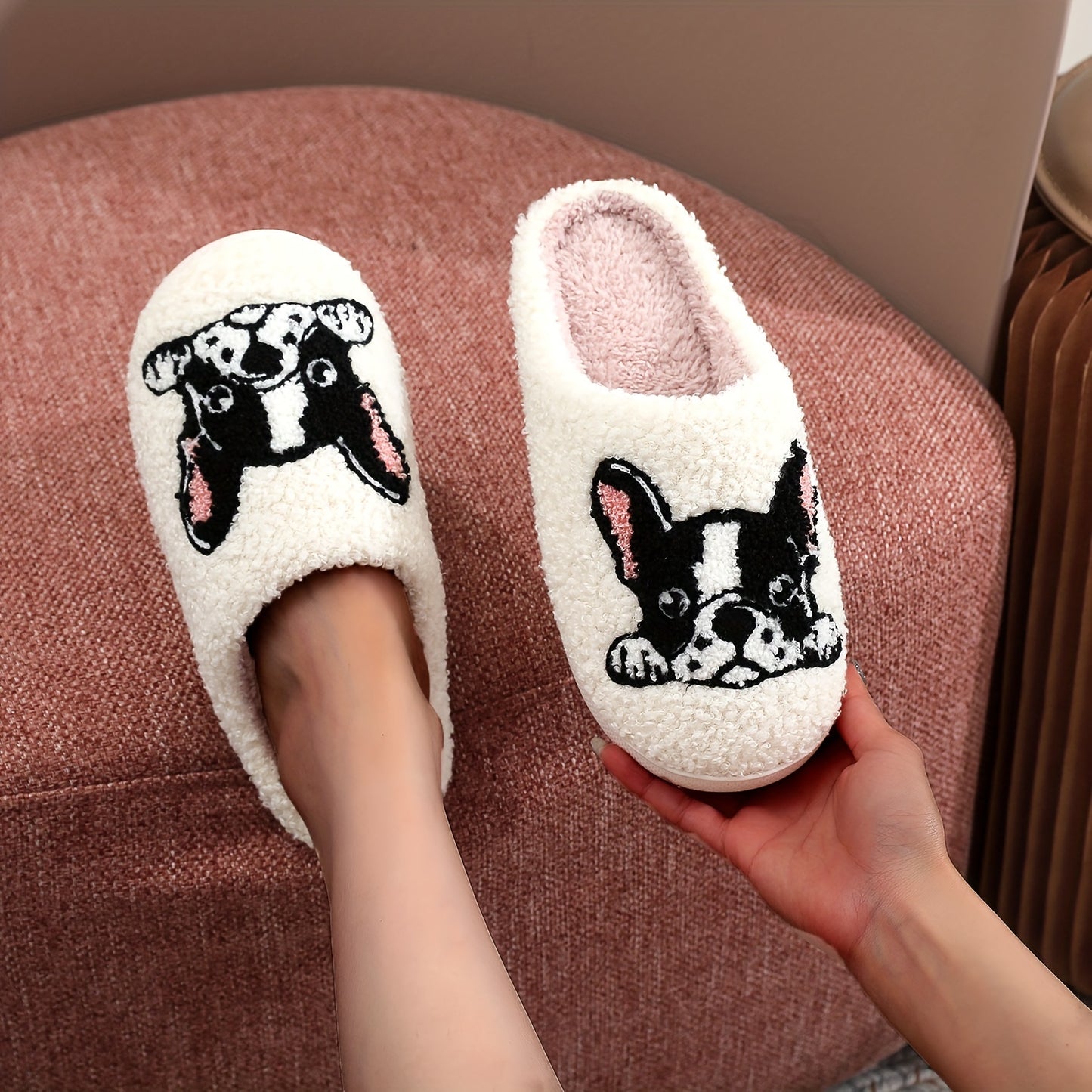 Cute Cartoon Dog Dachshund Pattern Slippers, Casual Slip On Plush Lined Shoes, Comfortable Indoor Home Slippers