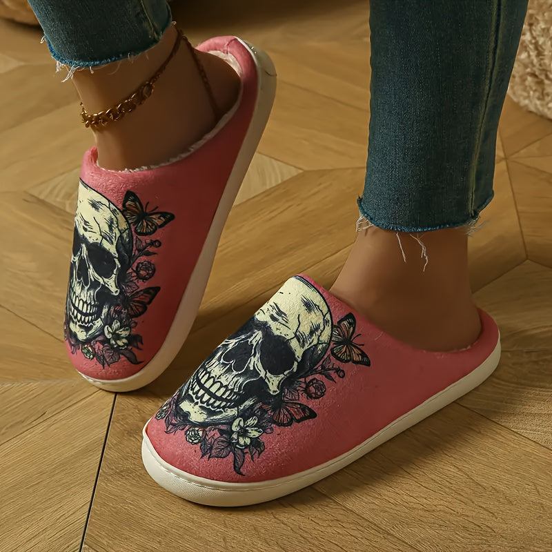 Women'S Casual Slip-On Slippers with Cartoon Skull Print, All-Season Comfort Indoor/Outdoor Slippers with Thick Anti-Slip Sole, Cixi-Made Fabric Upper and Cozy TPR Sole - North America & Europe Exclusive