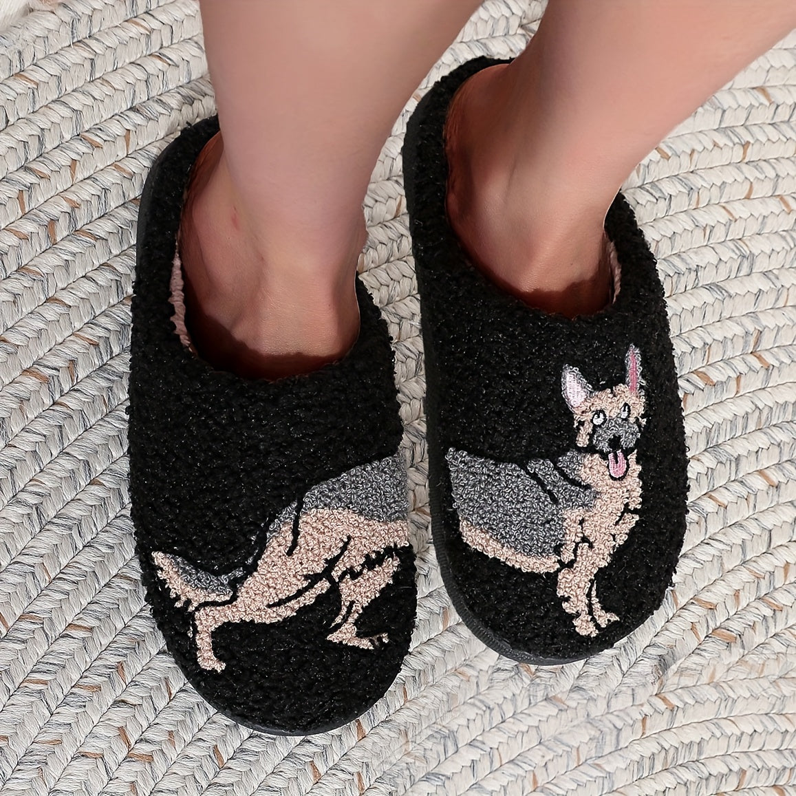 Cute Cartoon Dog Dachshund Pattern Slippers, Casual Slip On Plush Lined Shoes, Comfortable Indoor Home Slippers