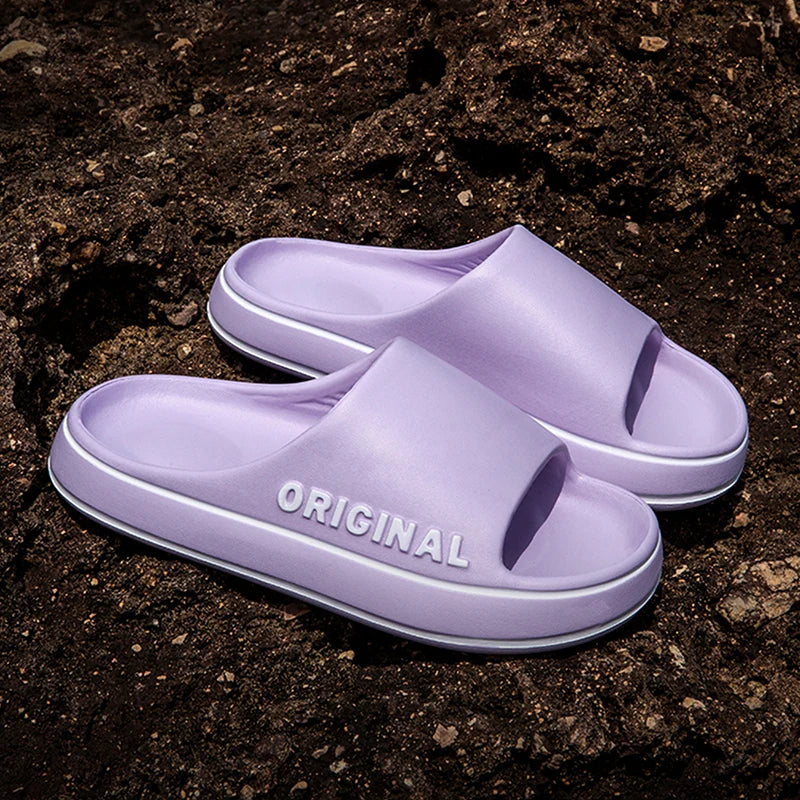 Feslishoet Women Letter Slippers Beach Slides Solid Color Mens Thick Sole Indoor Bathroom Anti Slip Shoes Summer Couple Sandals