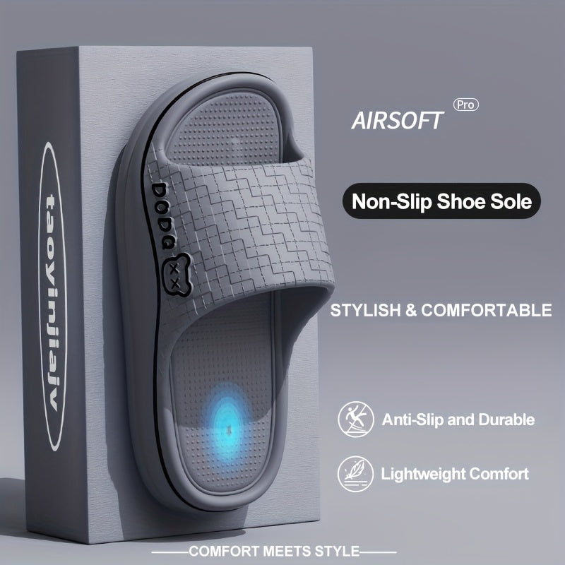 Women's Lightweight EVA Slip-On Slippers with Grid Pattern & Painted Lines - Anti-Slip Sole, Breathable Comfort for Indoor Home Use, All-Season Casual House Shoes