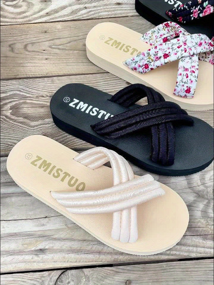 Women's Summer Outdoor Beach Casual Floral Cross Strap Open Toe Lightweight Breathable Slippers, Comfortable Anti-slip Wear-resistant Embossed EVA Insole Slippers