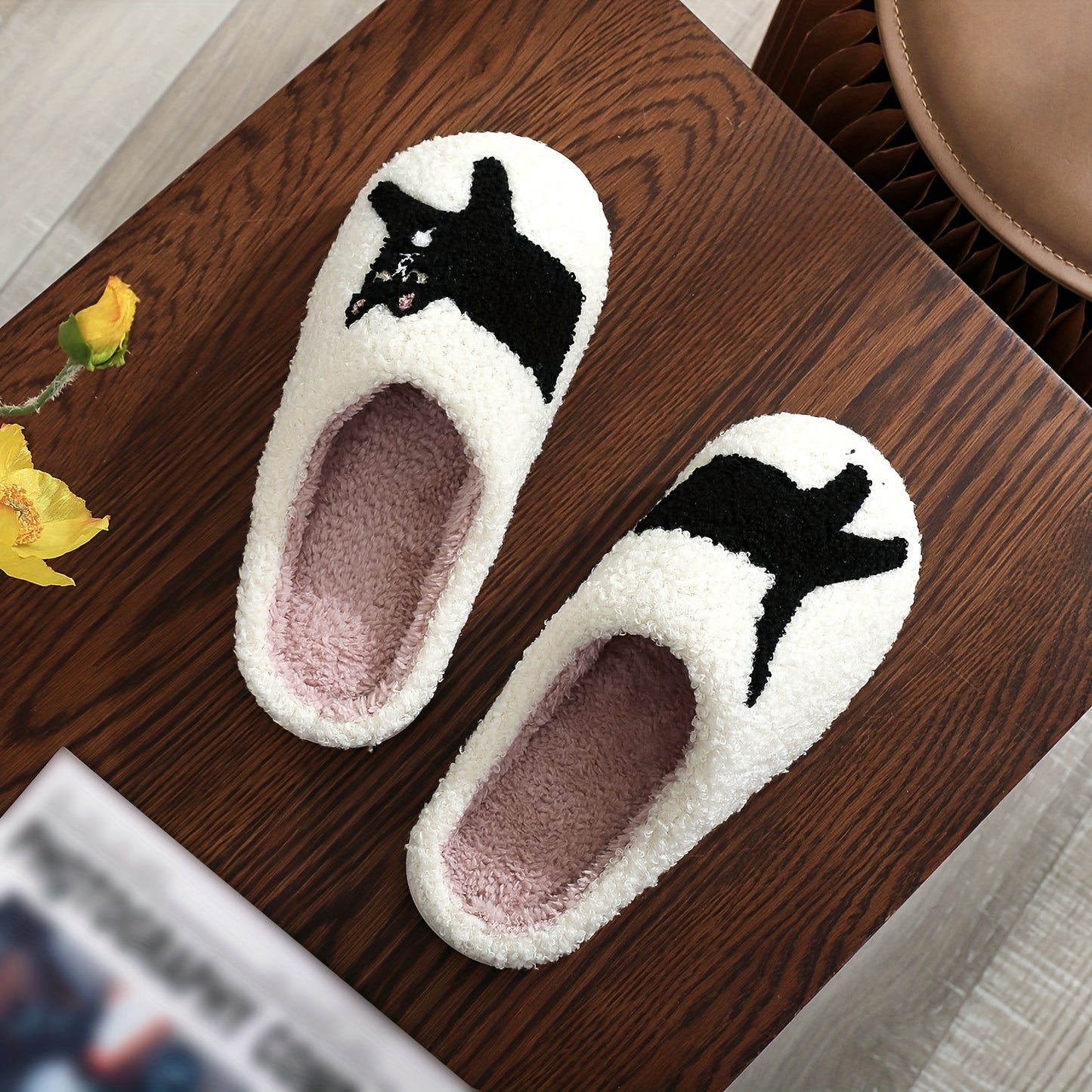 Cute Cartoon Dog Dachshund Pattern Slippers, Casual Slip On Plush Lined Shoes, Comfortable Indoor Home Slippers