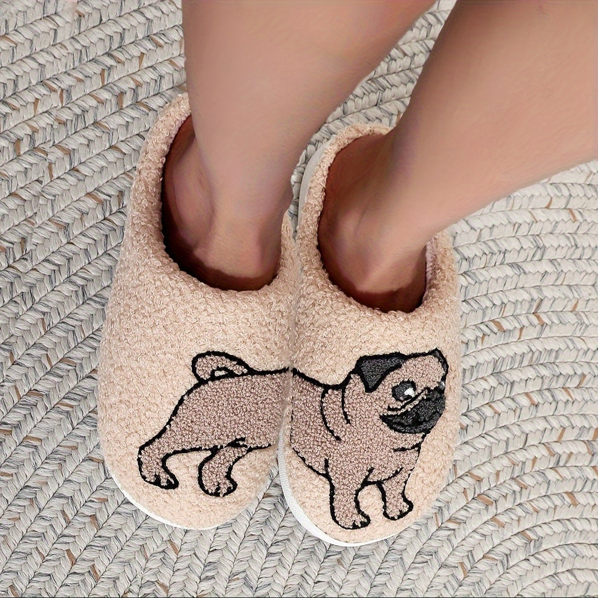 Cute Cartoon Dog Dachshund Pattern Slippers, Casual Slip On Plush Lined Shoes, Comfortable Indoor Home Slippers