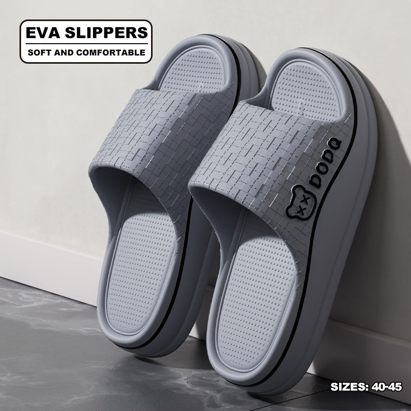Women's Lightweight EVA Slip-On Slippers with Grid Pattern & Painted Lines - Anti-Slip Sole, Breathable Comfort for Indoor Home Use, All-Season Casual House Shoes