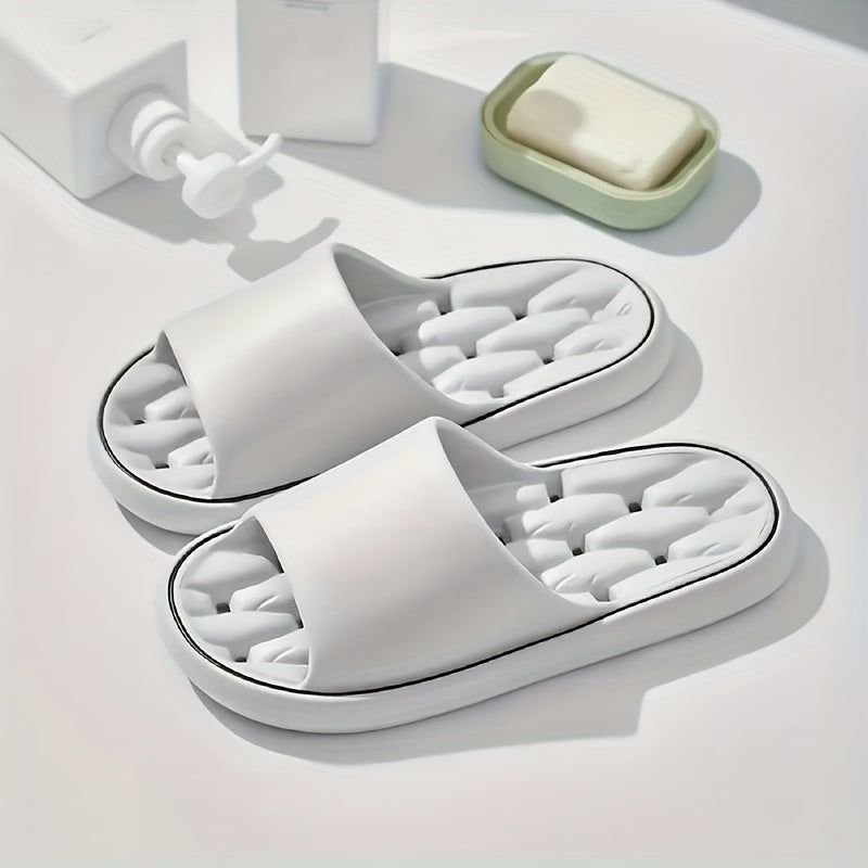 Women'S EVA Slippers - Lightweight, Soft, Non-Slip Sole, Solid Color, Quick-Dry, Comfortable for Home and Bathroom Use, All-Season Slip-On Design, White with Black Straps, Bathroom Slippers | Casual Slipon | Soft EVA Material