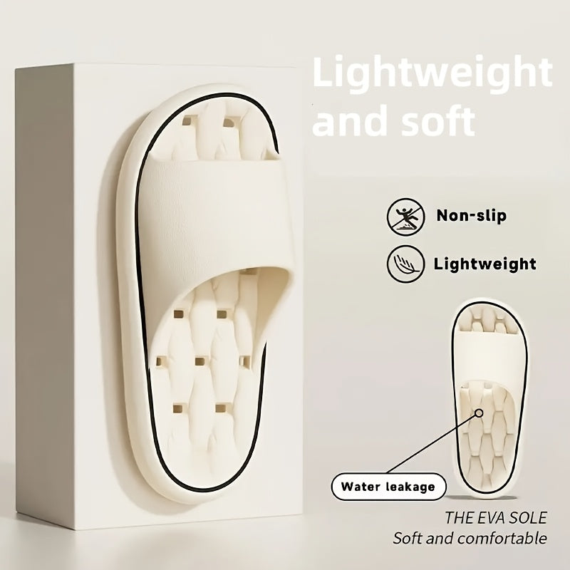 Women'S EVA Slippers - Lightweight, Soft, Non-Slip Sole, Solid Color, Quick-Dry, Comfortable for Home and Bathroom Use, All-Season Slip-On Design, White with Black Straps, Bathroom Slippers | Casual Slipon | Soft EVA Material