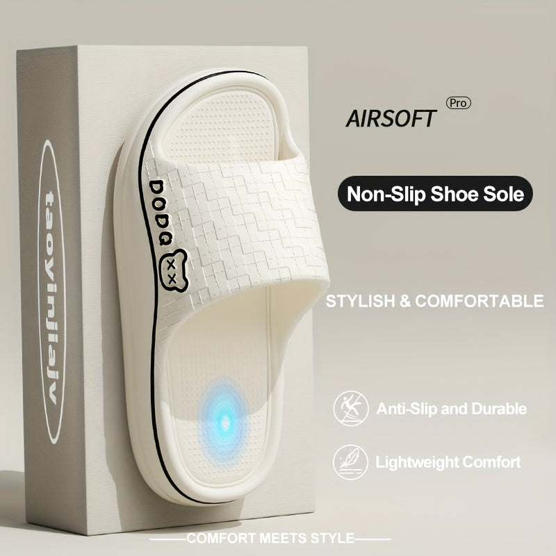 Women's Lightweight EVA Slip-On Slippers with Grid Pattern & Painted Lines - Anti-Slip Sole, Breathable Comfort for Indoor Home Use, All-Season Casual House Shoes